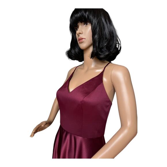 CELEBRATE DB STUDIO spaghetti strap satin a-line long dress iWine Cherry size 2 - Picture 7 of 16